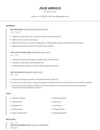 Reconditioner Resume