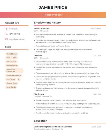 Record Producer Resume