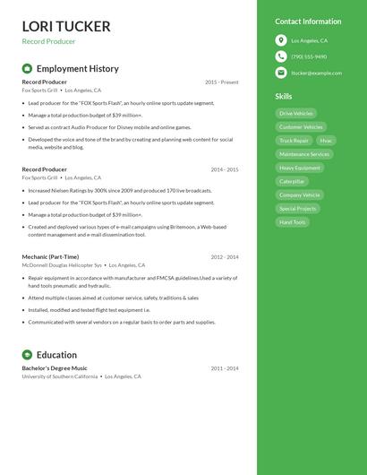 Record Producer Resume