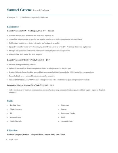 Record Producer Resume