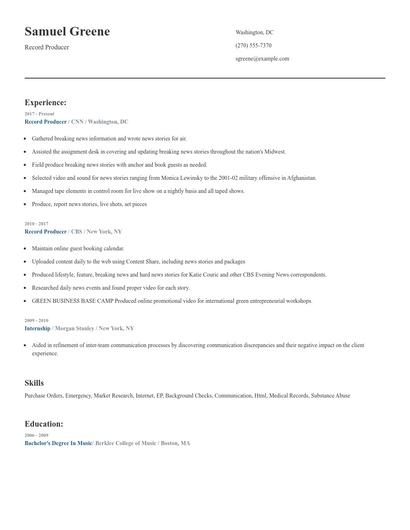 Record Producer Resume