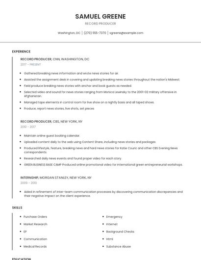 Record Producer Resume