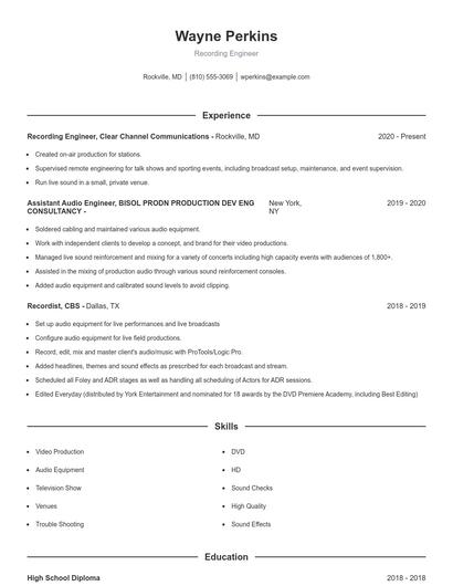 Resume example 1