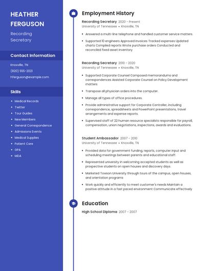 Recording Secretary Resume