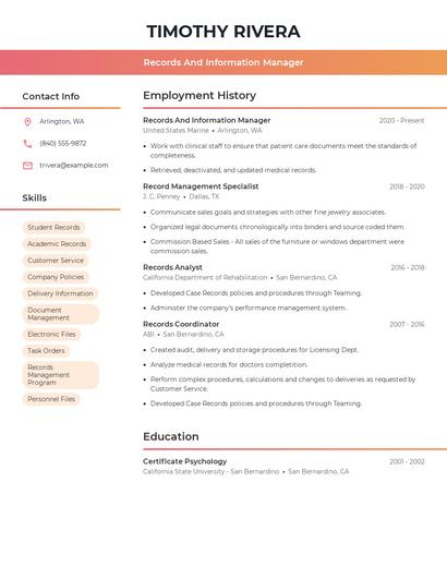 Records And Information Manager Resume