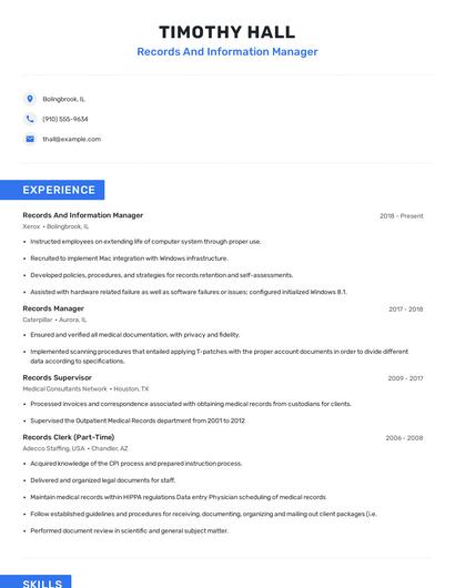 Records And Information Manager Resume