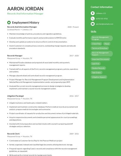 Records And Information Manager Resume