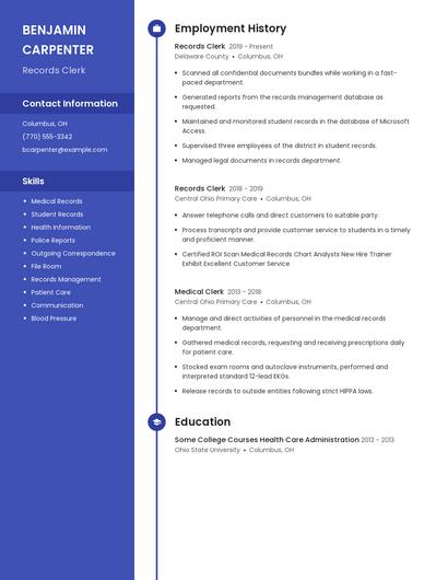 Records Clerk Resume