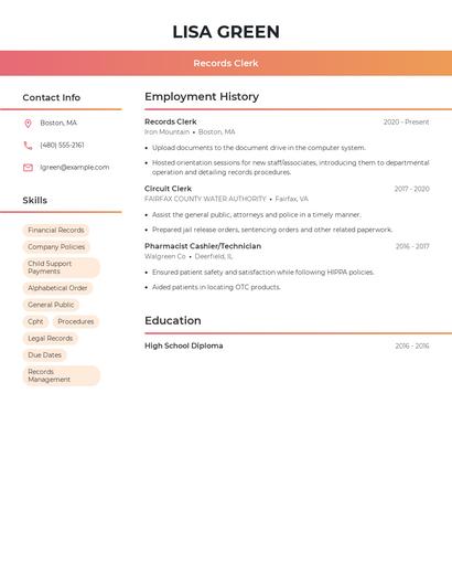 Records Clerk Resume