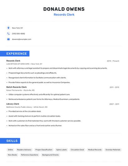 Records Clerk Resume