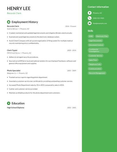 Records Clerk Resume