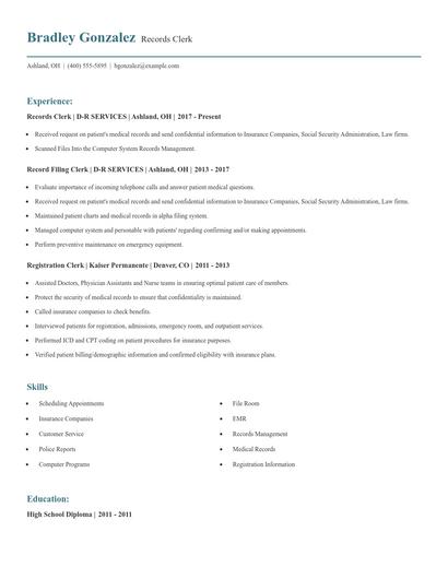 Records Clerk Resume