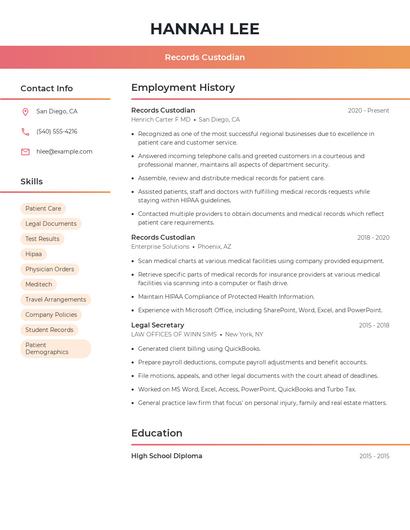 Records Custodian Resume