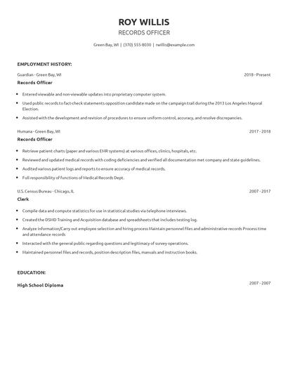 Records Officer Resume