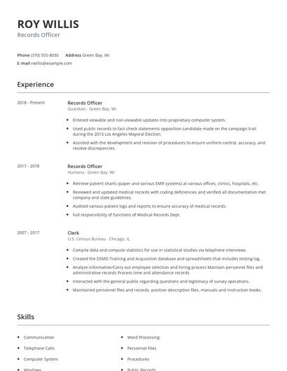 Records Officer Resume