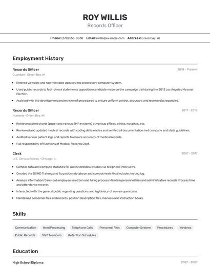 Records Officer Resume