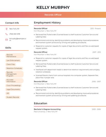 Records Officer Resume