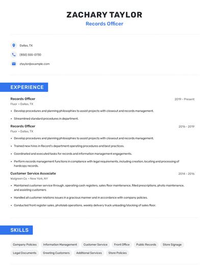 Records Officer Resume