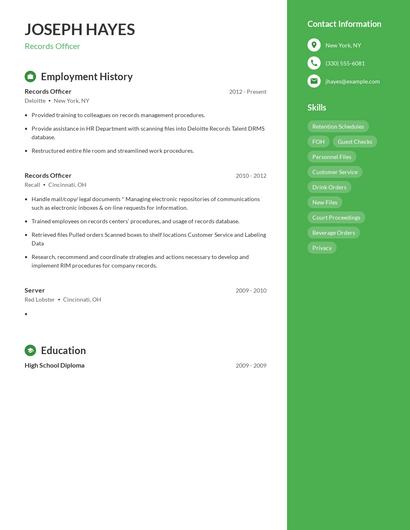 Records Officer Resume