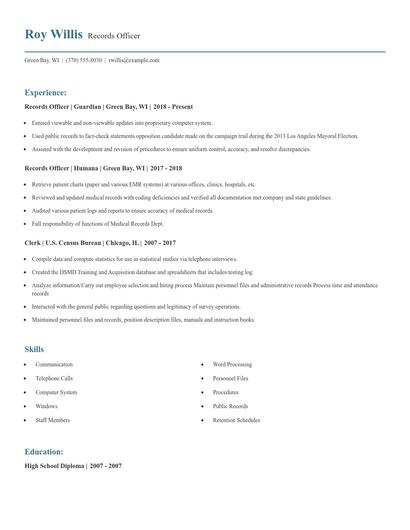 Records Officer Resume