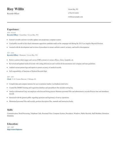 Records Officer Resume
