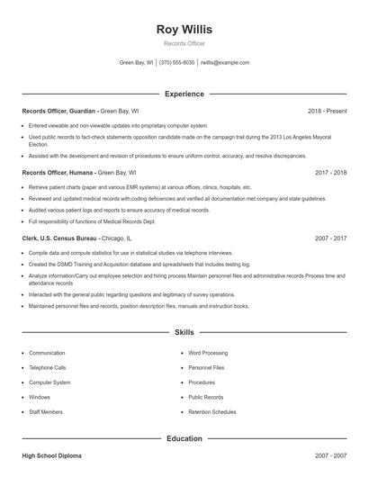 Records Officer Resume