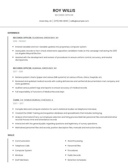 Records Officer Resume