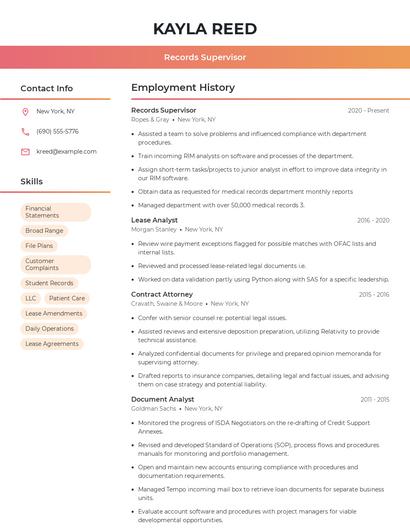 Records Supervisor Resume