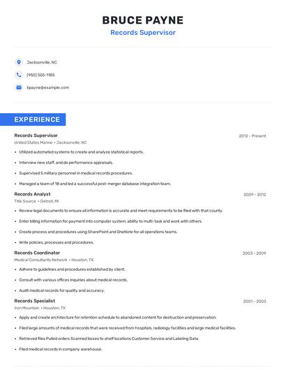 Records Supervisor Resume