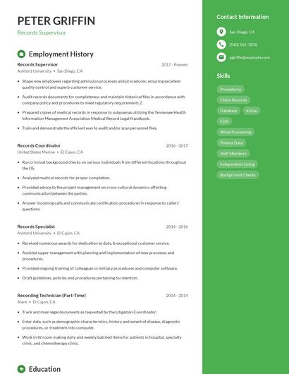 Records Supervisor Resume