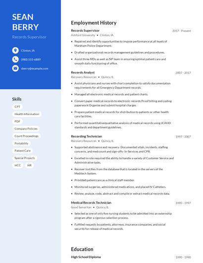 Records Supervisor Resume