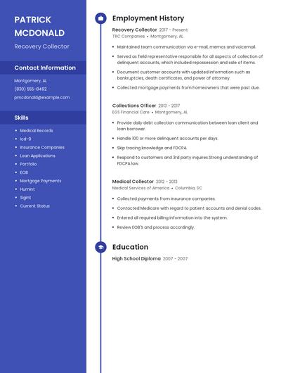 Recovery Collector Resume