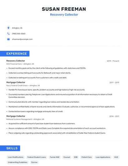 Recovery Collector Resume