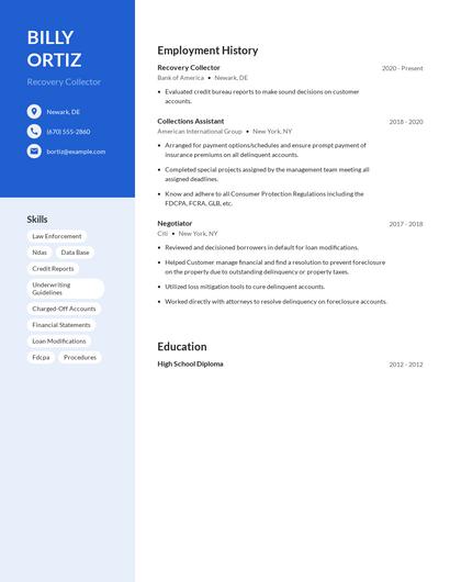 Recovery Collector Resume