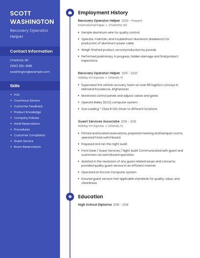 Recovery Operator Helper Resume