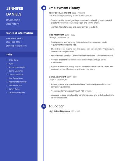 Recreation Attendant Resume