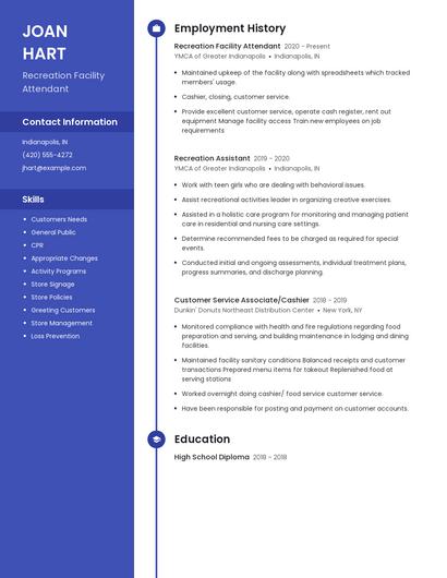 Recreation Facility Attendant Resume
