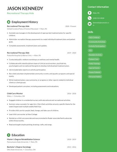 Recreational Therapy Aide Resume