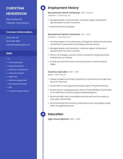 Recreational Vehicle Technician Resume