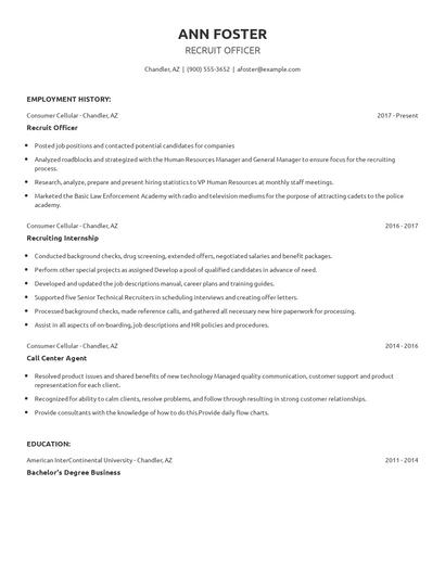 Recruit Officer Resume