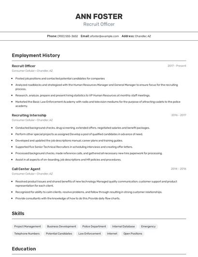 Recruit Officer Resume