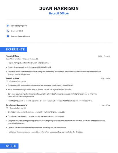 Recruit Officer Resume