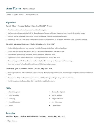 Recruit Officer Resume