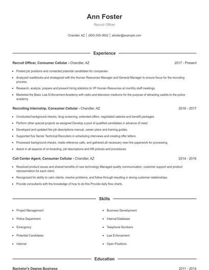 Recruit Officer Resume