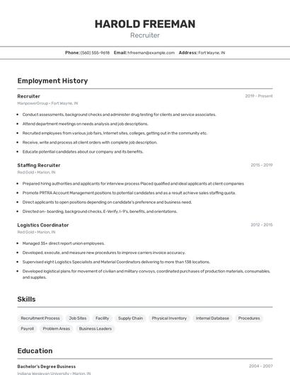 Recruiter Resume