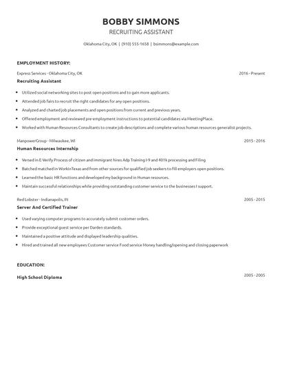 Recruiting Assistant Resume
