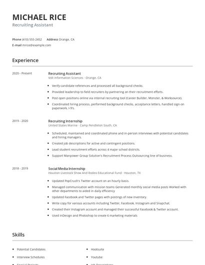 Recruiting Assistant Resume