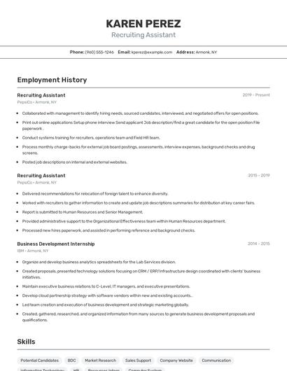 Recruiting Assistant Resume