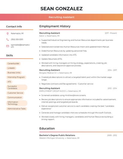 Recruiting Assistant Resume