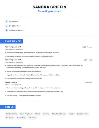 Recruiting Assistant Resume